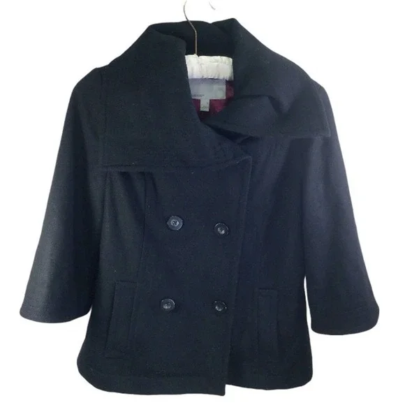 Old Navy recycled wool black cropped swing pea coat M - Picture 1 of 8